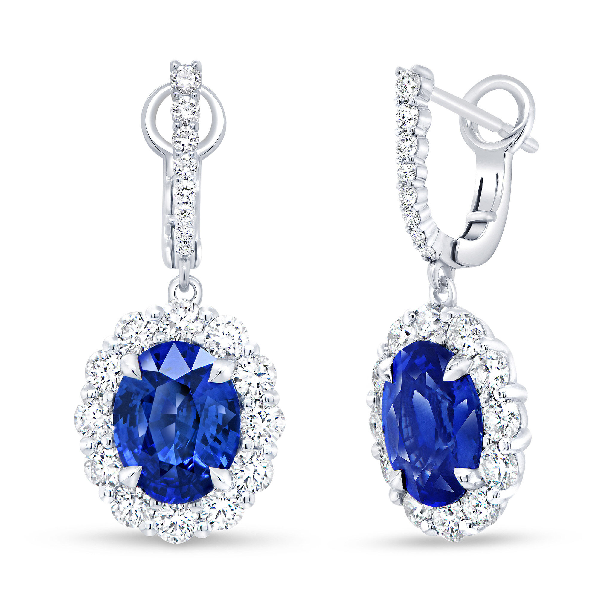 High Jewellery White Gold Blue Sapphire and Diamond Pave Drop Earrings Uneek LVE10155BS